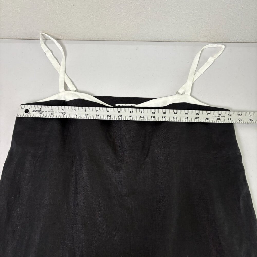 Reformation Lainey Linen Dress Size 12 Black White Mini Adjustable Straps - Picture 8 of 11